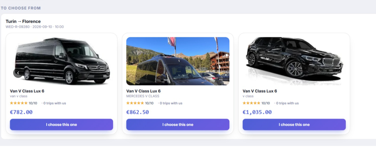 Example of comparable GoMeridio chauffeur proposals